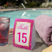 Plaque De Table Numéro de table de mariage pailleté rose chaud en (InVersositu (sur table))