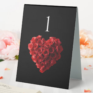 Plaque De Table Numéro de table de mariage - Rose rouge en forme d
