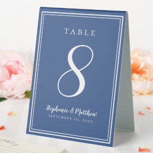 Plaque De Table Numéro de table de mariage simple bleu et blanc pe