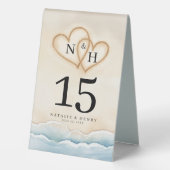 Plaque De Table Numéro de table de mariage sur la plage avec motif (Verso)