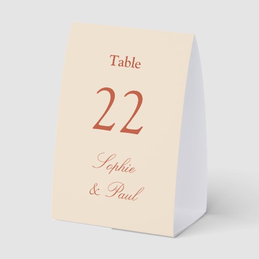 Plaque De Table Numéro de table de mariage Terracotta Script (Verso)