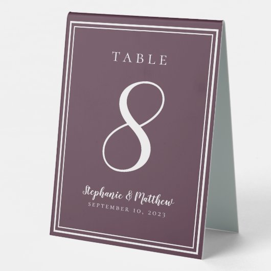 Plaque De Table Numéro de table de Mariage violet customisé Cassis (Verso)