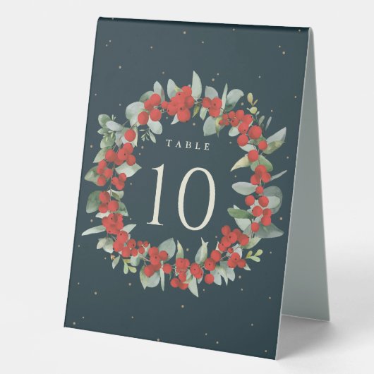 Plaque De Table Numéro de table de Noël aux Baies Rouges+Eucalyptu (Recto)