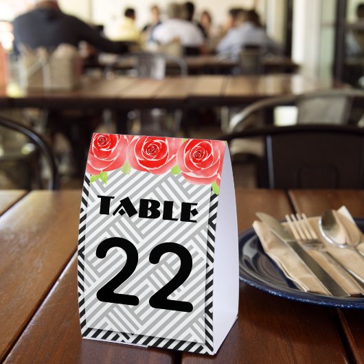 Plaque De Table Numéro de table Derby Roses Rouges Rayures Noires (Insitu (restaurant))