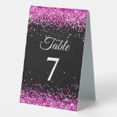 Plaque De Table Numéro de table élégant noir paillettes rose chaud (Verso)