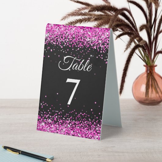 Plaque De Table Numéro de table élégant noir paillettes rose chaud (En SItu (Tableau))