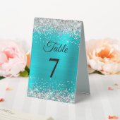 Plaque De Table Numéro de table en paillettes argentées turquoise (In SItu (Mariage))
