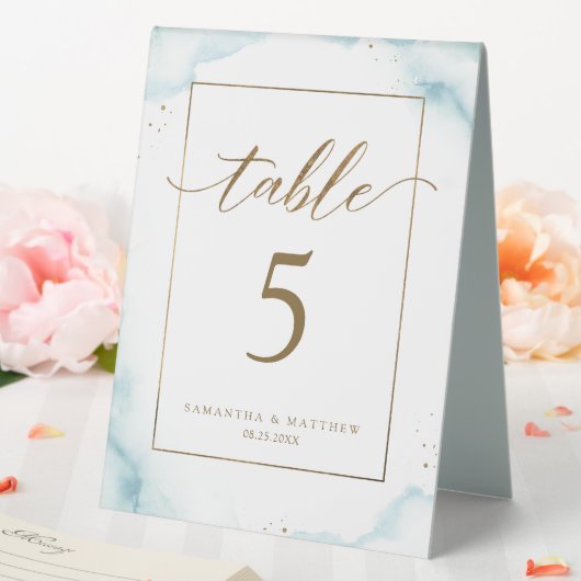 Plaque De Table Numéro de table et menu Dusty Blue Double face (In SItu (Mariage))