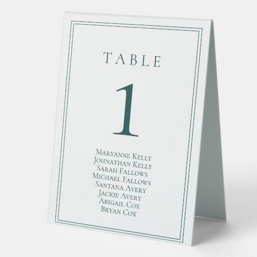 Plaque De Table Numéro de table et tableau de sièges Emerald Green (Verso)