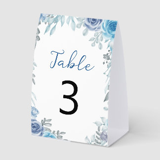 Plaque De Table Numéro de table floral aquarelle bleu gris poussié