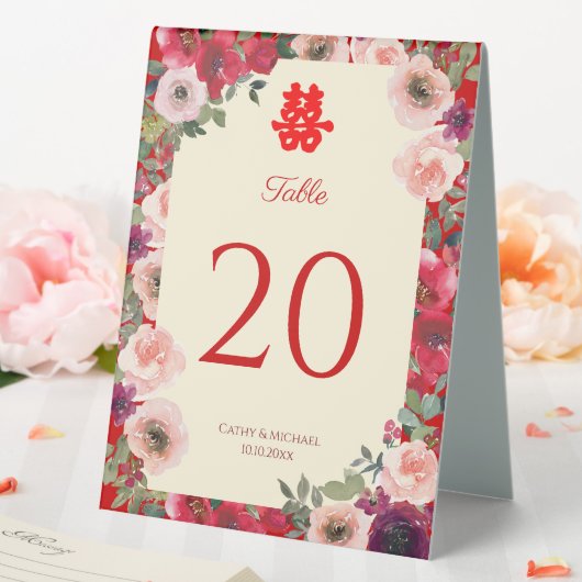 Plaque De Table numéro de table floral rouge violet mariage chinoi (In SItu (Mariage))