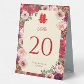 Plaque De Table numéro de table floral rouge violet mariage chinoi (Verso)