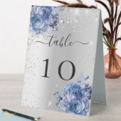 Plaque De Table Numéro de table mariage de fleurs bleues argentées (En SItu (Tableau))