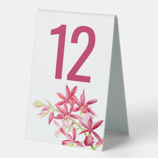 Plaque De Table Numéro de table mariage de fleurs d'orchidées roug (Recto)