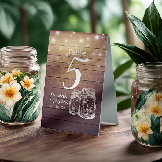 Plaque De Table Numéro de table mariage + Menu Mason Jar String Li