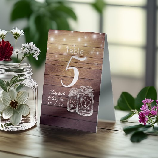 Plaque De Table Numéro de table mariage + Menu Mason Jar String Li