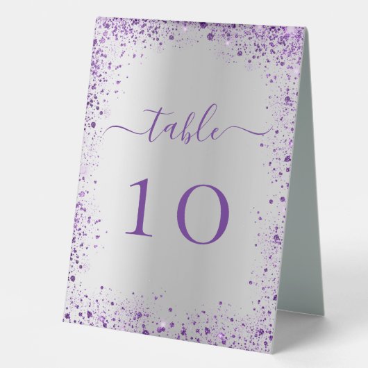 Plaque De Table Numéro de table mariage violet argenté (Recto)