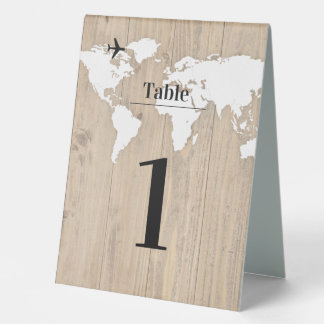 Plaque De Table Numéro de Table Mariage Voyage fond bois 
