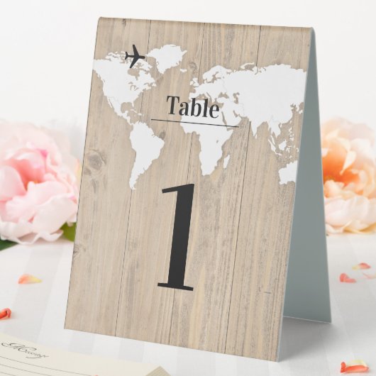 Plaque De Table Numéro de Table Mariage Voyage fond bois  (In SItu (Mariage))