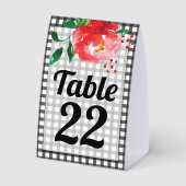 Plaque De Table Numéro de table Rose sur Gingham Derby noir et bla (Verso)