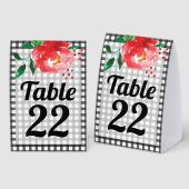 Plaque De Table Numéro de table Rose sur Gingham Derby noir et bla (Recto/verso)