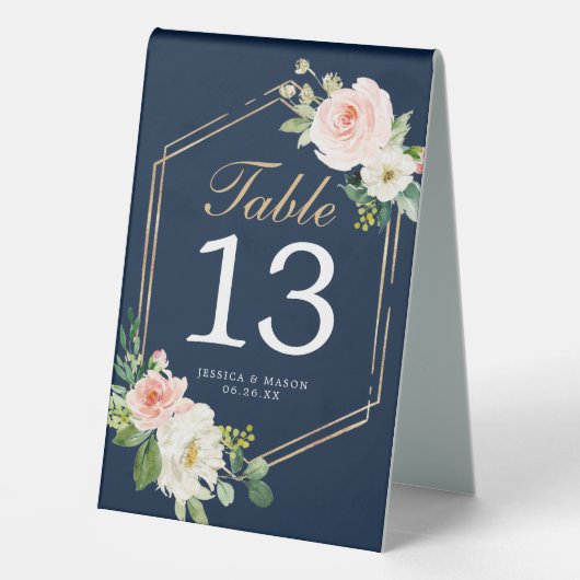 Plaque De Table Numéro de tableau du Mariage Blue Gold (Verso)