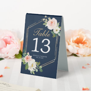 Plaque De Table Numéro de tableau du Mariage Blue Gold