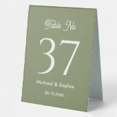 Plaque De Table Numéro de tableau Mariage vert Sage (Verso)