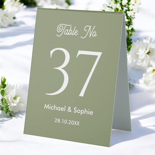 Plaque De Table Numéro de tableau Mariage vert Sage