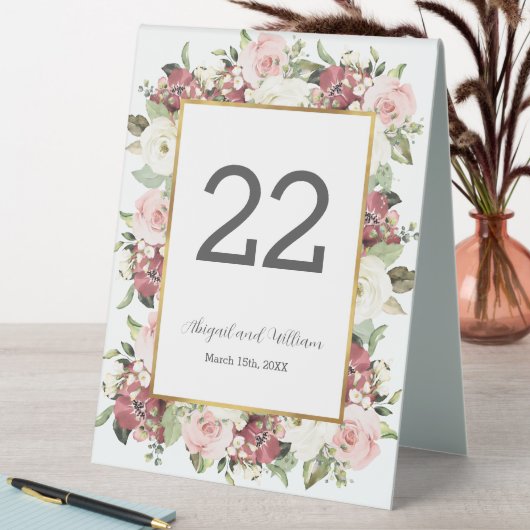 Plaque De Table Numéro de tableau Mauve Rose Florals Gold Mariage (En SItu (Tableau))