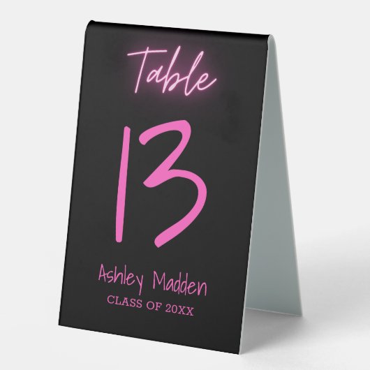 Plaque De Table Numéro de tableau Neon Pink Script Graduation Part (Recto)