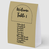 Plaque De Table Numéros de table de mariage avec noms d'invités Or (Arrière)