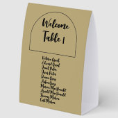 Plaque De Table Numéros de table de mariage avec noms d'invités Or (Recto)