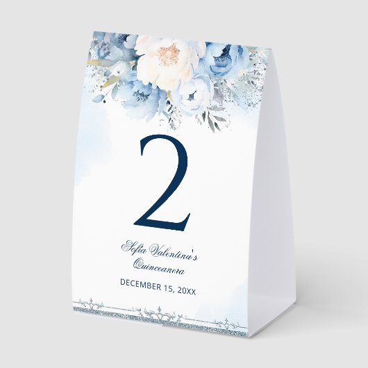 Plaque De Table Numéros de table en papier bleu pour Quinceañera (Recto)