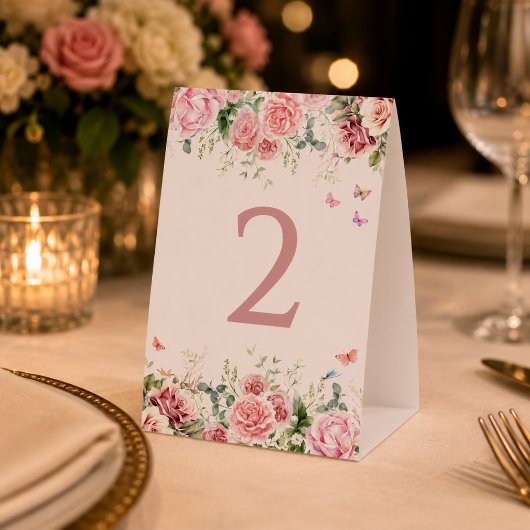 Plaque De Table Numéros de table Papillon Rose Fardé