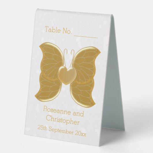 Plaque De Table Numéros de tableau mariage Gold Butterfly Heart De (Recto)