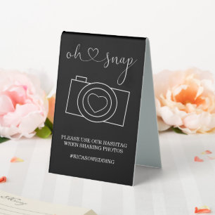 Plaque De Table Oh Snap Mariage Photo Hashtag personnalisé