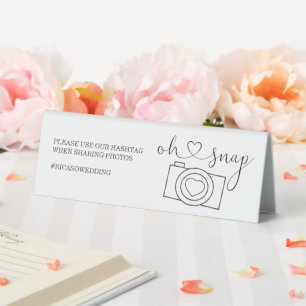 Plaque De Table Oh Snap Photo de mariage Hashtag Personnalisé