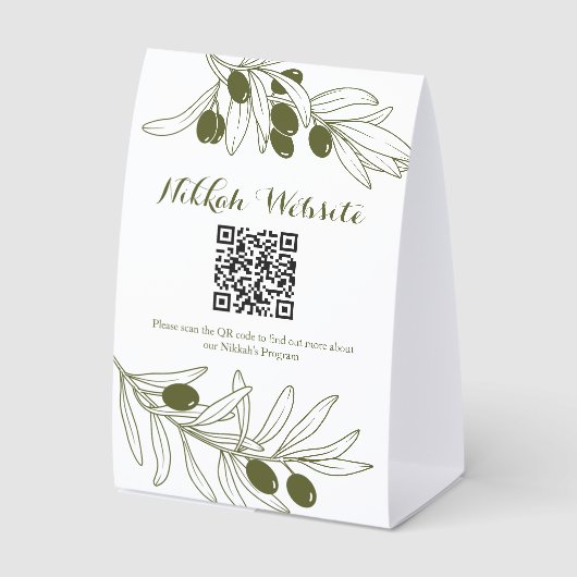 Plaque De Table Olive Green Branches QR code Program (Recto)