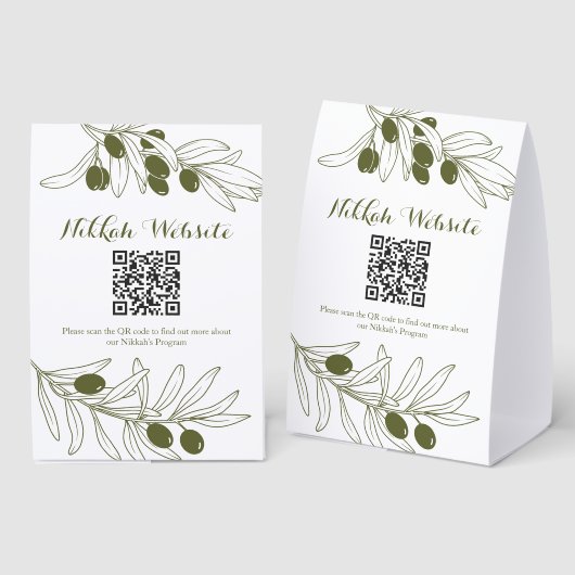 Plaque De Table Olive Green Branches QR code Program (Recto/verso)