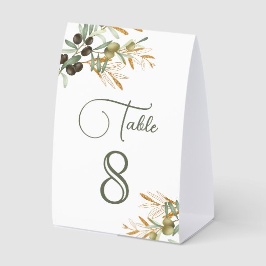 Plaque De Table Olive Leaves Gold Branch Wedding Table Number (Recto)