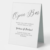 Plaque De Table Open Bar Black & White Script Mariage personnalisé (Recto)