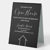 Plaque De Table Open House Black White Real Agent Personnalisé (Recto)