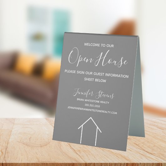 Plaque De Table Open House Custom Real Estate Company Chic Grey