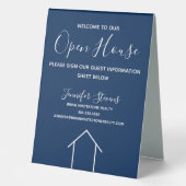 Plaque De Table Open House Custom Real Estate Company Navy Blue (Recto)