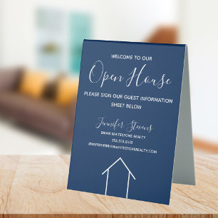 Plaque De Table Open House Custom Real Estate Company Navy Blue