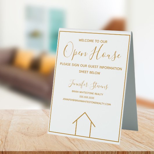 Plaque De Table Open House Real Estate Company Custom Chic Gold