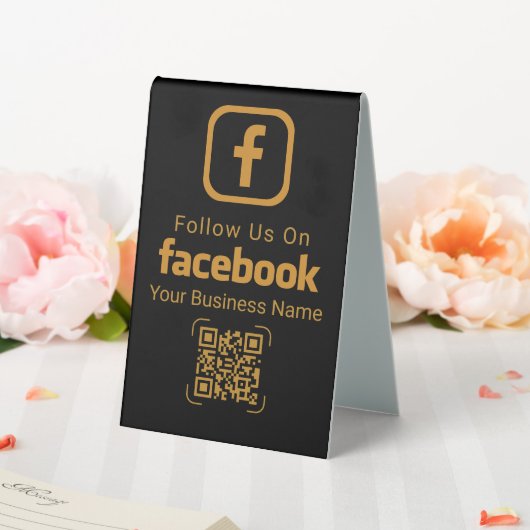 Plaque De Table Or Noir Code QR Facebook pour Entreprise (In SItu (Mariage))