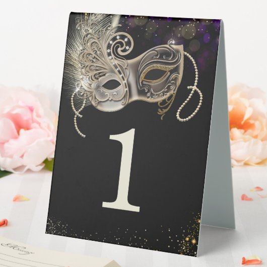 Plaque De Table   Or Noir  Soirée Masquée Violette (In SItu (Mariage))