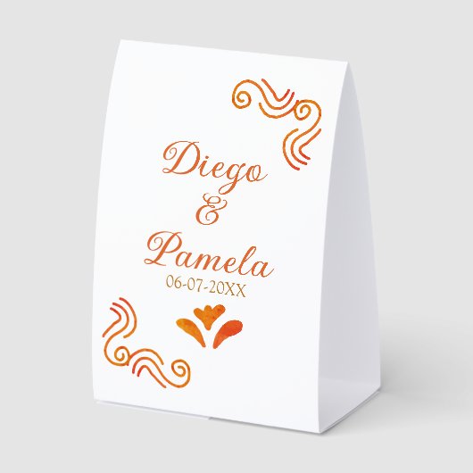 Plaque De Table orange yellow rustic spanish wedding couple name (Recto)